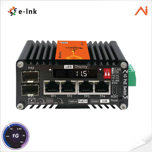 Latest company news about E-link wprowadza miniaturowe przemysłowe przełączniki PoE++ z wbudowaną sztuczną inteligencją LNK-AIMC204G z boosterem napięcia