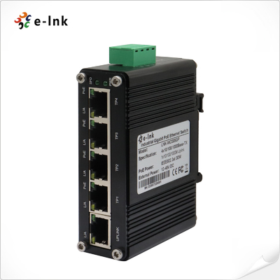 Mini przemysłowy przełącznik Ethernet 4 porty Gigabit 802.3at PoE z 1 portem Uplink