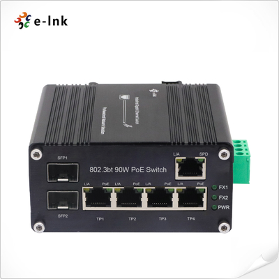 Przemysłowy niezarządzany 4-port 802.3bt 90W PoE Switch z 1-portem RJ45 i 2-portem SFP Fiber