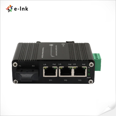 Mini Przemysłowy 3-portowy przełącznik Ethernet 10/100/1000T 802.3at PoE + 1-portowy 1000X SC z wejściem 12~48VDC i wzmacniaczem napięcia