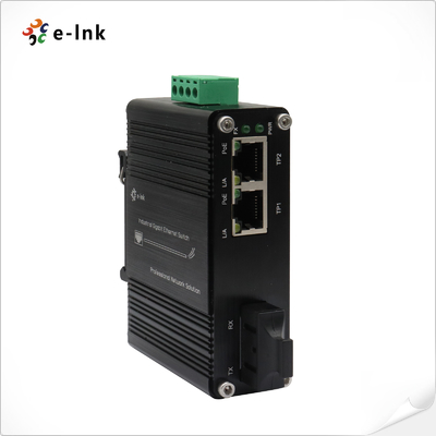 Mini Industrial 1-port 100Base-FX do 2-port 10/100Base-T 30W PoE+ Media Converter