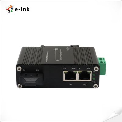 Mini Industrial 1-port 1000X do 2-port 10/100/1000X 30W PoE+ Media Converter