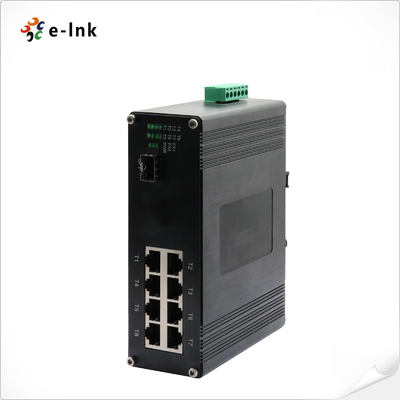 Przemysłowy 8-portowy przełącznik Ethernet 10/100/1000T 802.3bt PoE + 1-portowy przełącznik Ethernet 100/1000Base-X
