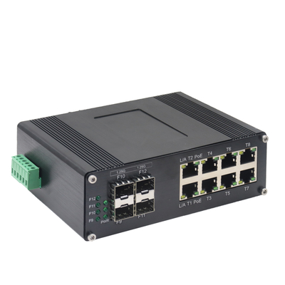 Przemysłowy 8-portowy przełącznik Ethernet 10/100/1000T 802.3at PoE + 4-portowy 1000X SFP
