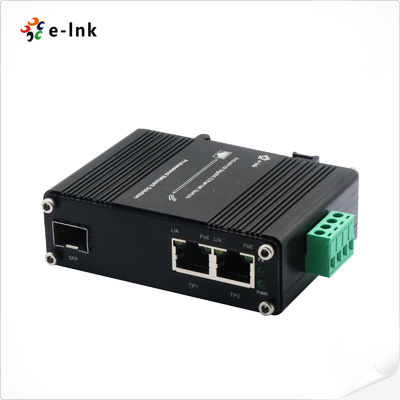 Mini Industrial 1-Port 100/1000X SFP to 2-Port 10/100/1000T 90W PoE++ Media Converter Wspiera IEEE802.3af/at PoE+(30W) lub IEEE802.3bt PoE++ (90W)
