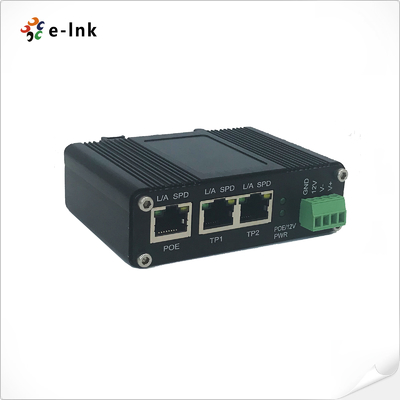 Przemysłowy rozdzielacz PoE IEEE802.3af/at z funkcją 2-portowego switcha, napięcie wyjściowe 12VDC z zasięgiem do 100 metrów